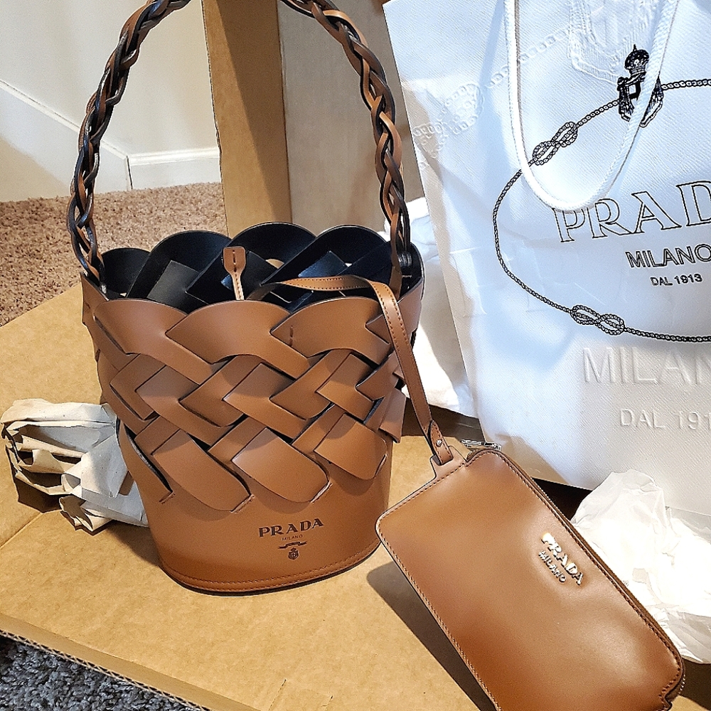 Prada Cognac Tress bucket bag